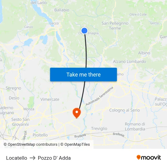 Locatello to Pozzo D' Adda map