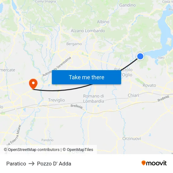 Paratico to Pozzo D' Adda map