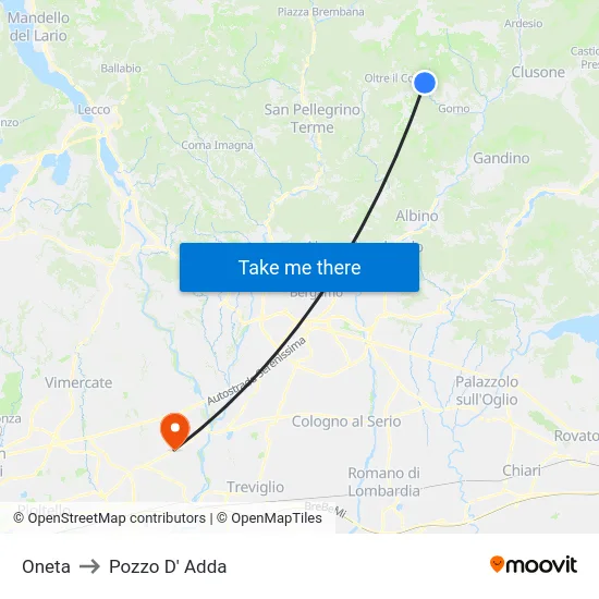 Oneta to Pozzo D' Adda map