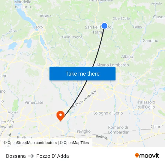 Dossena to Pozzo D' Adda map