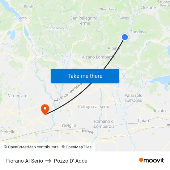 Fiorano al Serio to Pozzo D' Adda map