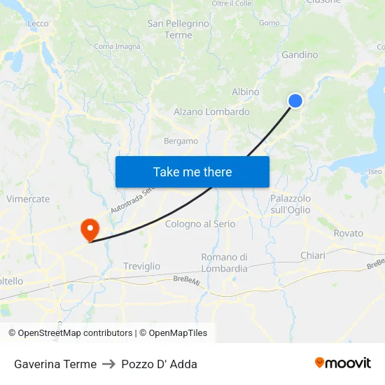 Gaverina Terme to Pozzo D' Adda map