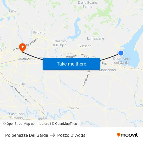 Polpenazze del Garda to Pozzo D' Adda map