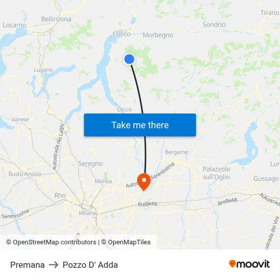 Premana to Pozzo D' Adda map