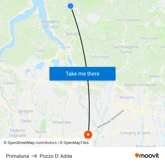Primaluna to Pozzo D' Adda map