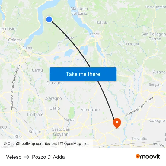 Veleso to Pozzo D' Adda map