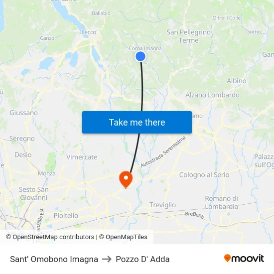 Sant' Omobono Imagna to Pozzo D' Adda map