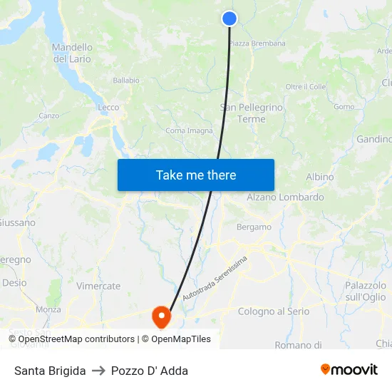 Santa Brigida to Pozzo D' Adda map