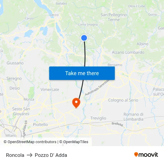 Roncola to Pozzo D' Adda map