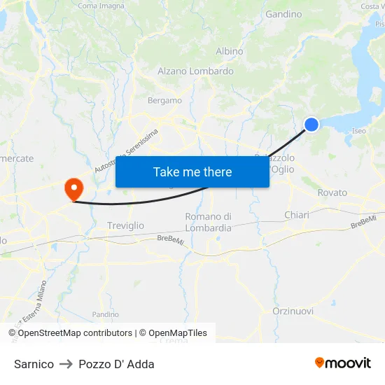 Sarnico to Pozzo D' Adda map
