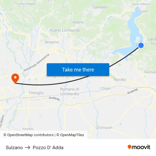 Sulzano to Pozzo D' Adda map