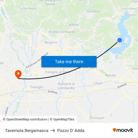 Tavernola Bergamasca to Pozzo D' Adda map