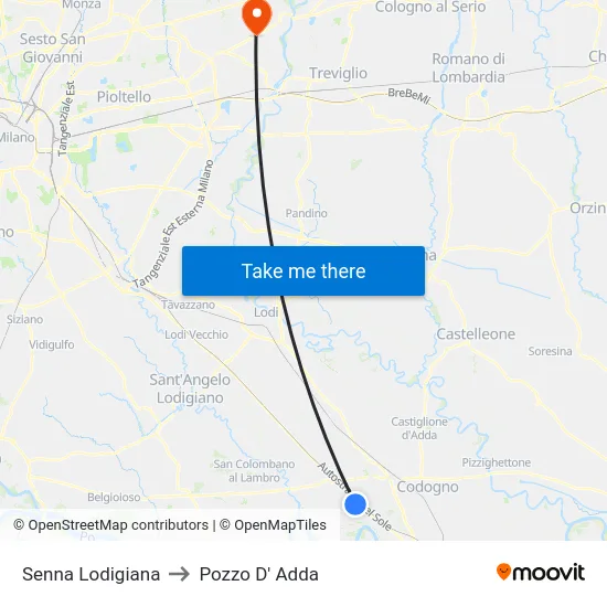 Senna Lodigiana to Pozzo D' Adda map