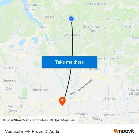 Vedeseta to Pozzo D' Adda map