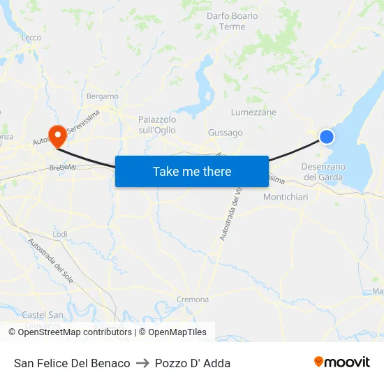 San Felice Del Benaco to Pozzo D' Adda map