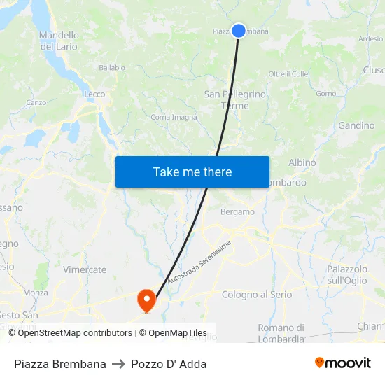 Piazza Brembana to Pozzo D' Adda map