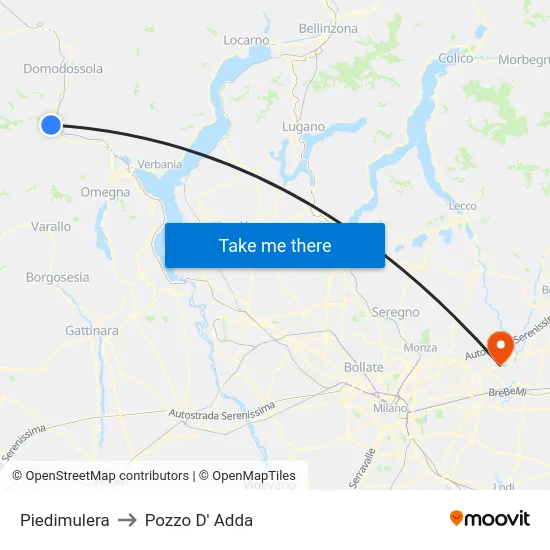 Piedimulera to Pozzo D' Adda map