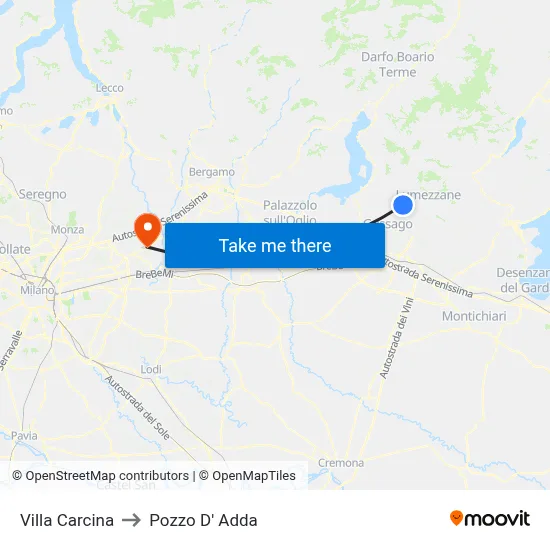 Villa Carcina to Pozzo D' Adda map