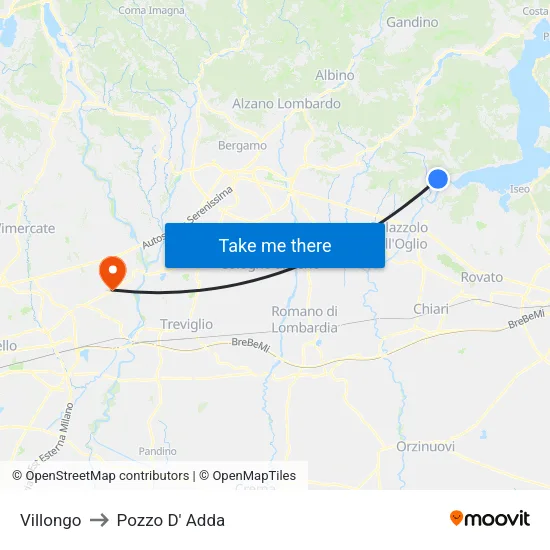 Villongo to Pozzo D' Adda map