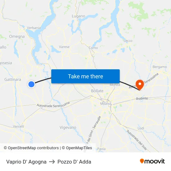 Vaprio D' Agogna to Pozzo D' Adda map