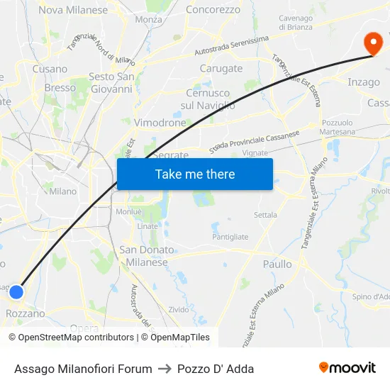 Assago Milanofiori Forum to Pozzo D' Adda map