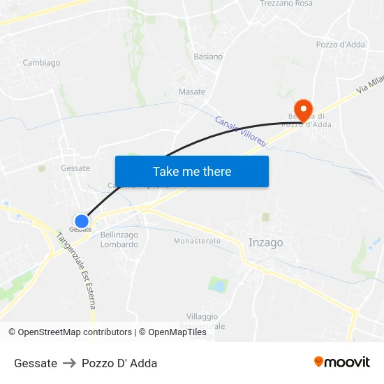 Gessate to Pozzo D' Adda map