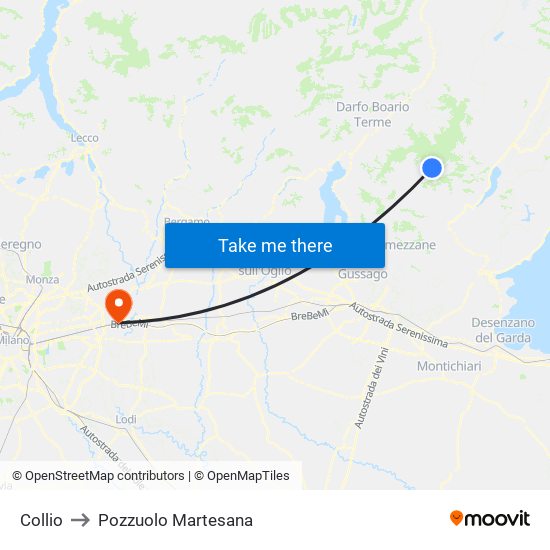 Collio to Pozzuolo Martesana map