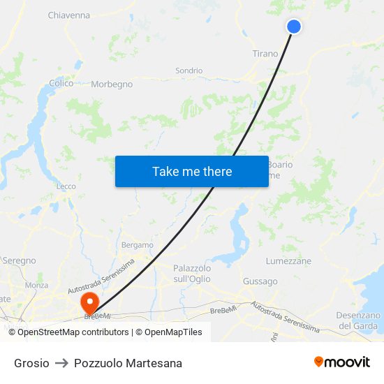 Grosio to Pozzuolo Martesana map