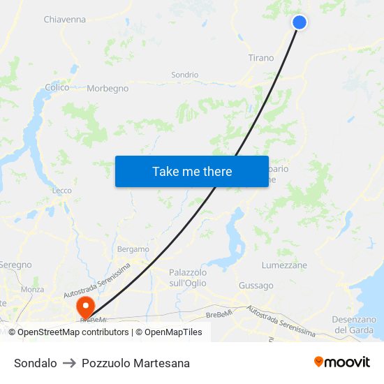 Sondalo to Pozzuolo Martesana map