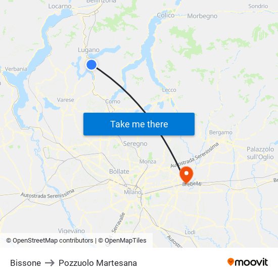 Bissone to Pozzuolo Martesana map