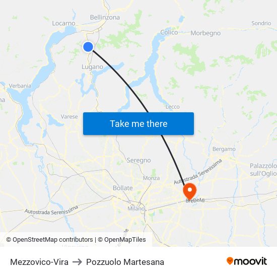 Mezzovico-Vira to Pozzuolo Martesana map