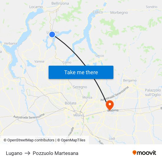 Lugano to Pozzuolo Martesana map