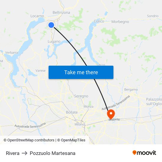 Rivera to Pozzuolo Martesana map