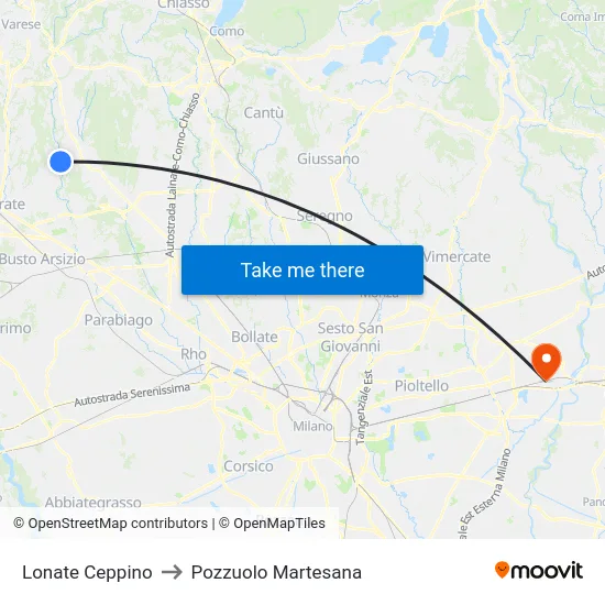 Lonate Ceppino to Pozzuolo Martesana map