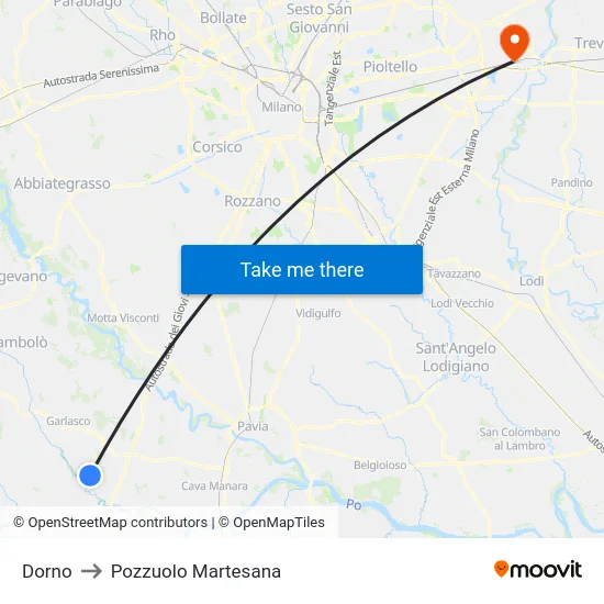 Dorno to Pozzuolo Martesana map