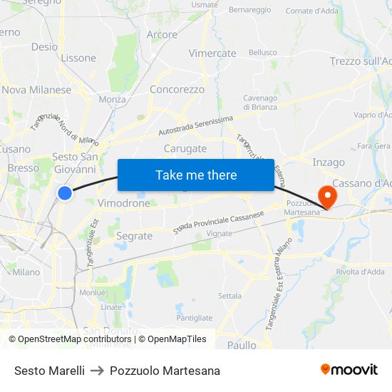 Sesto Marelli to Pozzuolo Martesana map