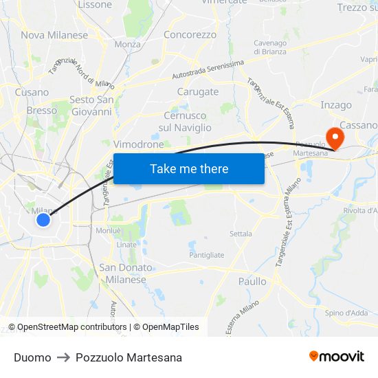 Duomo to Pozzuolo Martesana map
