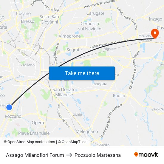 Assago Milanofiori Forum to Pozzuolo Martesana map