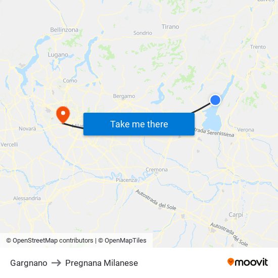 Gargnano to Pregnana Milanese map
