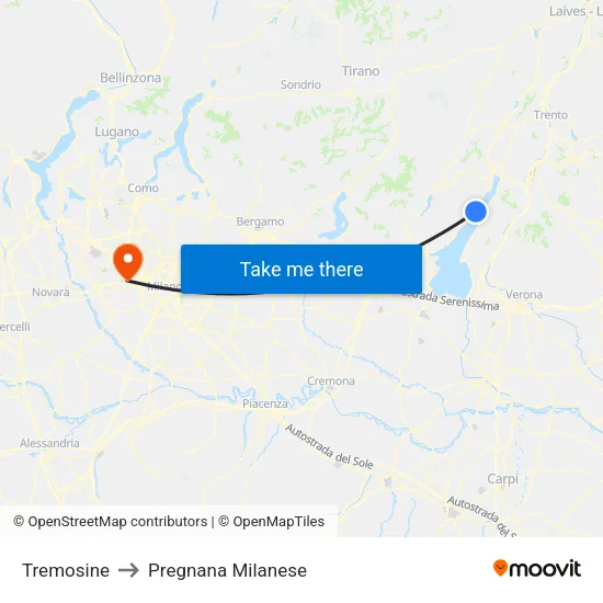 Tremosine to Pregnana Milanese map