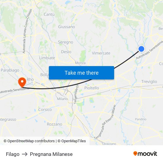 Filago to Pregnana Milanese map