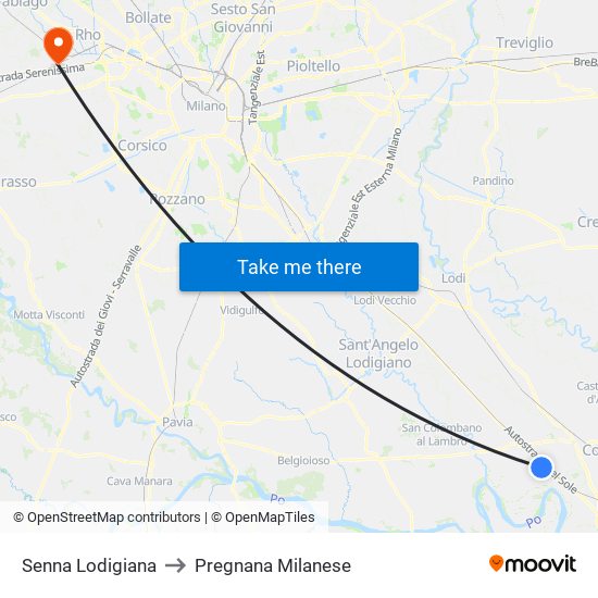 Senna Lodigiana to Pregnana Milanese map