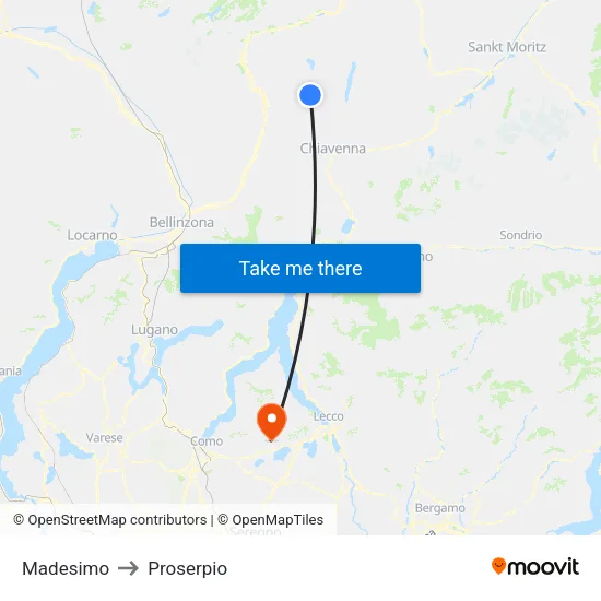 Madesimo to Proserpio map