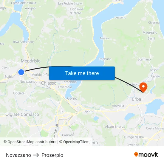 Novazzano to Proserpio map