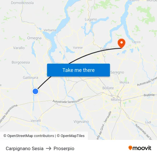 Carpignano Sesia to Proserpio map