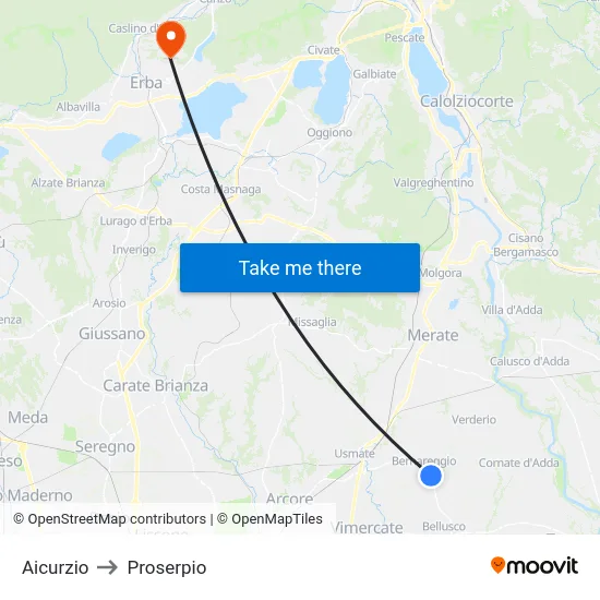 Aicurzio to Proserpio map