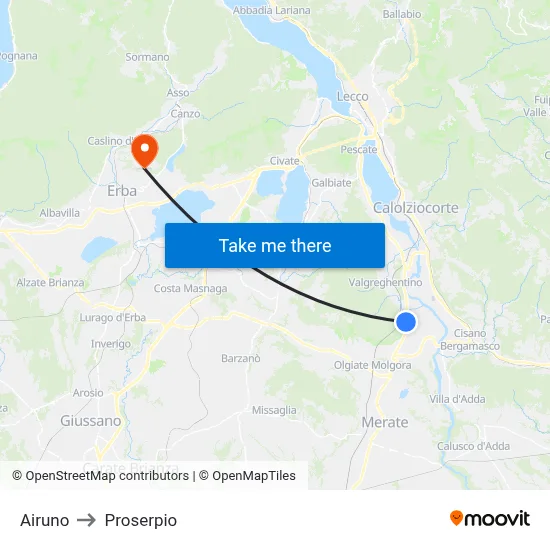 Airuno to Proserpio map