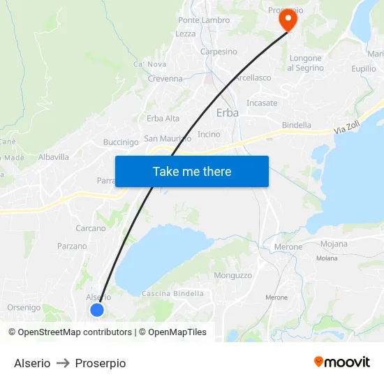 Alserio to Proserpio map