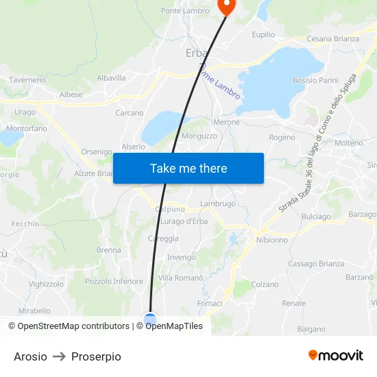 Arosio to Proserpio map