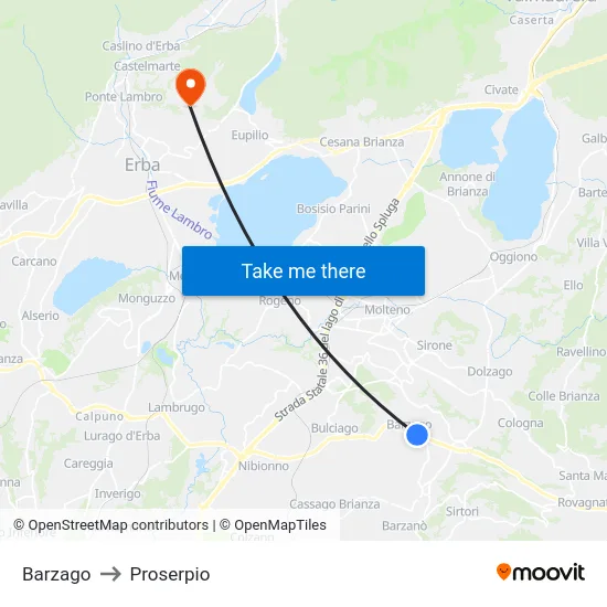 Barzago to Proserpio map